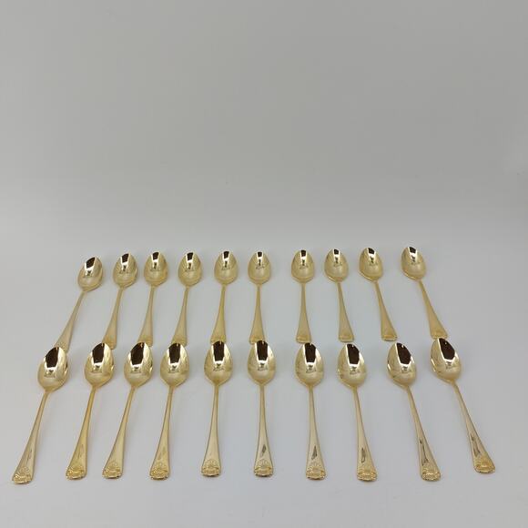 Vintage (20) Shell Gold Tone Hollywood Regency Teaspoons Spoons - Picture 1 of 12